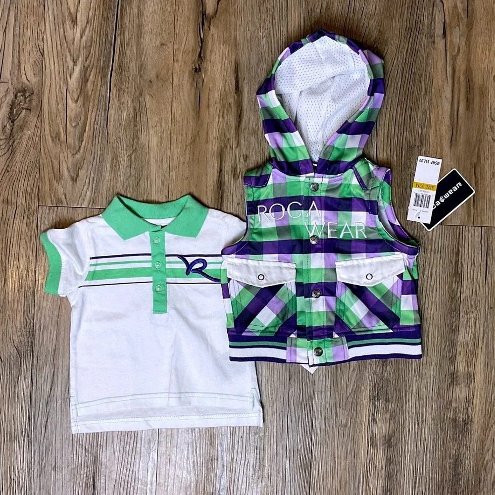 Tommy Hilfiger & Rocawear Baby Boy Bundle 0-6M Overalls Polo Shirts Vest NWT 5pc